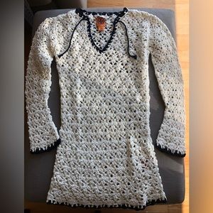 Tory Burch cotton knit sweater.  Off white with navy trim.  Never worn.